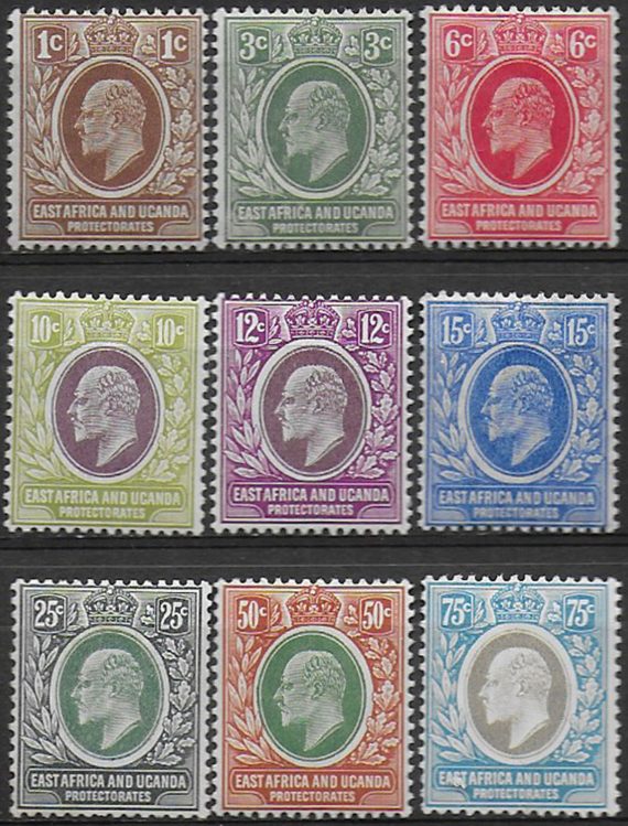 1907-08 East Africa Edward VII 9v. MNH SG n. 34/42