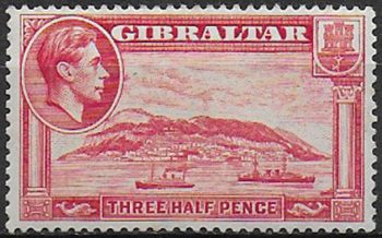 1938 Gibraltar Giorgio VI 1½d. p. 13½ MNH SG. n. 123a