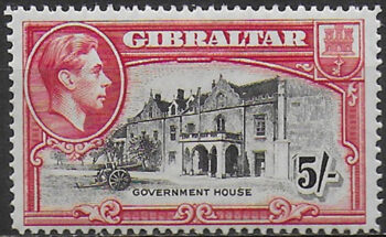1938 Gibraltar Giorgio VI 5s. p. 14 MNH SG n. 129
