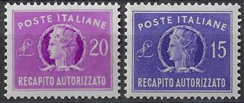 1949-52 Italia recapito autorizzato 2v. bc MNH Sassone n. 10/11