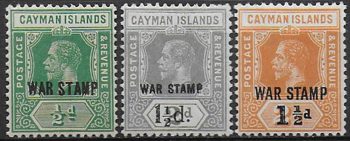 1919-20 Cayman Islands WAR STAMP T17/18 3v. MNH SG n. 57/59