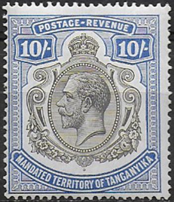 1927 Tanganyika Giorgio V 10s. MNH SG n. 106