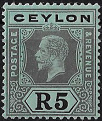1913 Ceylon Giorgio V 5r black/green MNH SG n. 317a