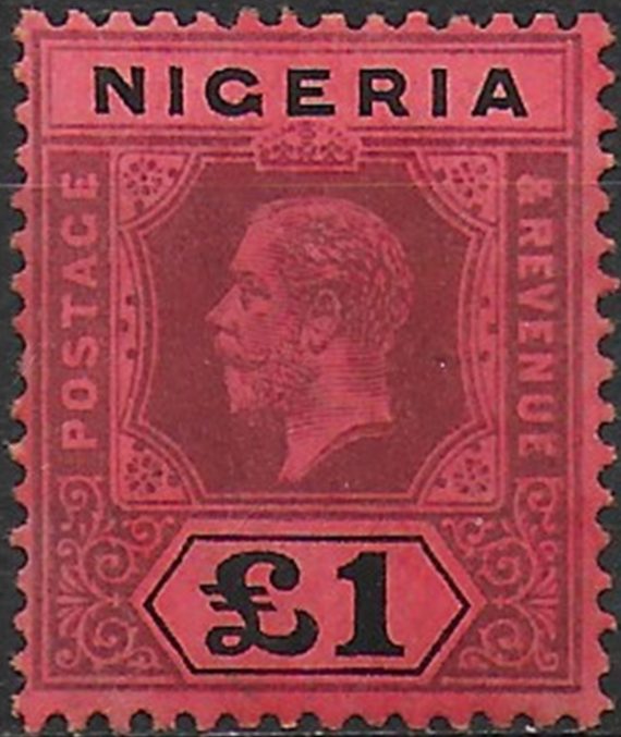 1927 Nigeria George V £1 deep purple and black/red MH SG n. 12b