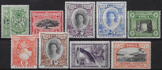 1942-49 Tonga Queen Salote 9v. MNH SG n. 74/82