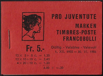 1955 Svizzera Pro Juventute booklet dark red MNH SBHV n. 4