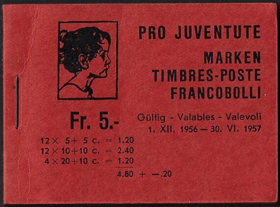 1956 Svizzera Pro Juventute booklet dark red MNH SBHV n. 5