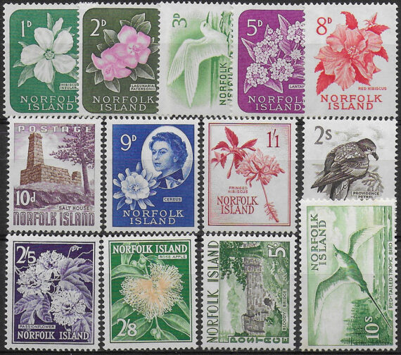 1960-62 Norfolk Island birds and flowers 13v. MNH SG n. 24/36