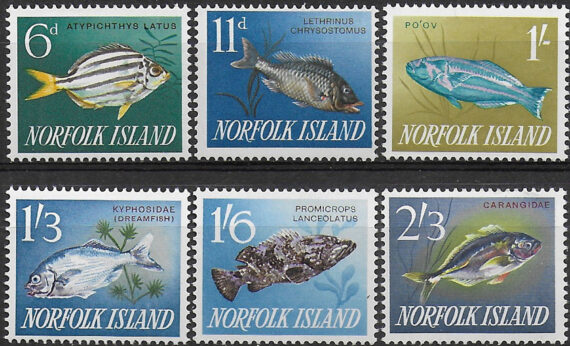 1962-63 Norfolk Island fisches 6v. MNH SG n. 43/48