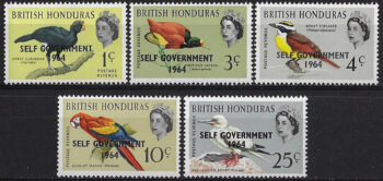 1964 British Honduras birds 5v. overprinted MNH SG n. 217/21