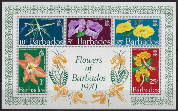 1970 Barbados mini-sheet flowers 5v. MNH SG n. MS 424