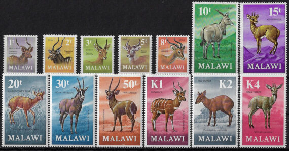 1971 Malawi antelopes 13v. MNH SG n. 375/87