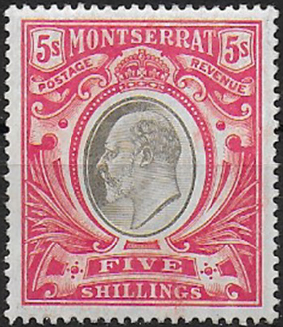 1907 Montserrat Edward VII 5s. black and red MNH SG n. 33