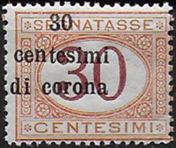 1919 Italia Trento e Trieste segnatasse 30c. variety MNH Sassone n. 4na