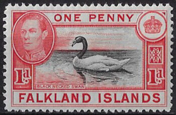 1938 Falkland Islands 1d. black and carmine MNH SG. n. 147