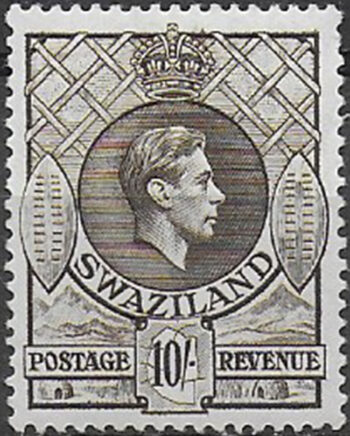1938 Swaziland Giorgio VI 10s. sepia 1v. MNH SG. n. 38