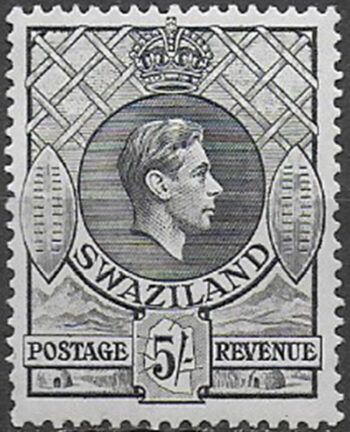 1943 Swaziland Giorgio VI 5s. slate 1v. MNH SG. n. 37a