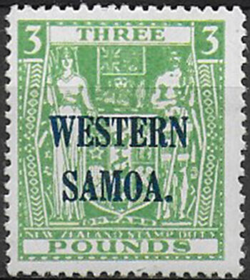 1948 Samoa £3 green fiscal stamp MNH SG n. 213