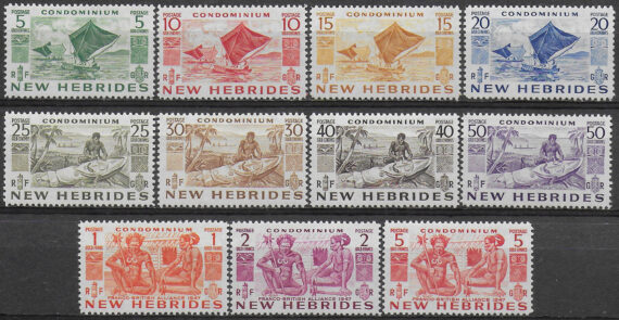 1953 New Hebrides various subjects 11v. MNH SG n. 68/78