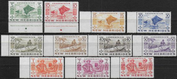 1953 New Hebrides various subjects 11v. MNH SG n. 68/78