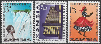 1964 Zambia Independence 3v. MNH SG. n. 91/93