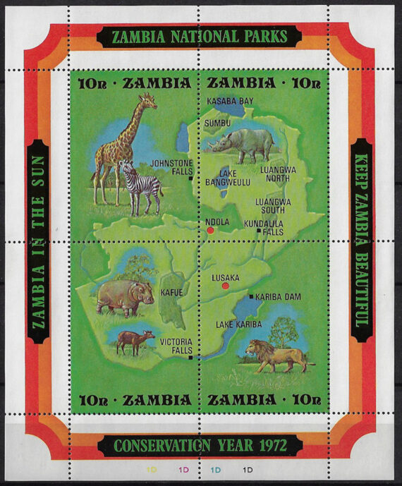 1972 Zambia National Park 1 mini-sheet MNH SG n. MS 176