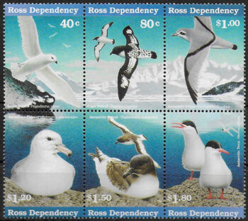 1997 Ross Dependency  antarctic seabirds 6v. block MNH SG. n. 48/53