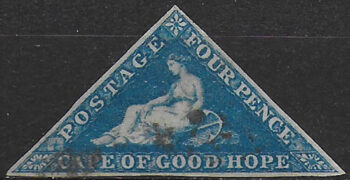 1853 Cape of Good Hope 4d. deep blue cancelled SG n. 4