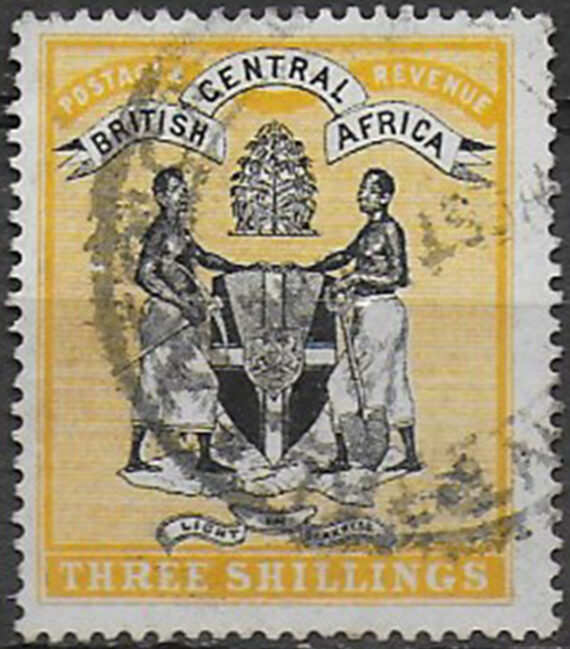1895 British Central Africa 3s. black yellow cancelled SG n. 27