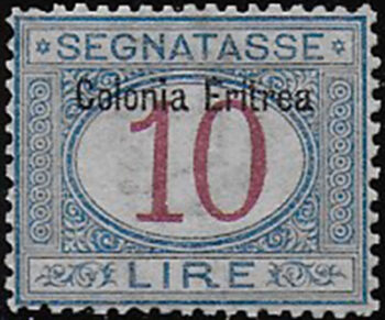 1903 Eritrea segnatasse  Lire 10 bc MNH Sassone n. 11