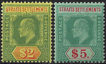1906 Malaysia Straits Settlements 2$+$5 MH SG n. 166/67