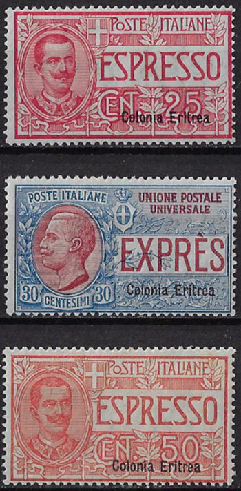 1907-21 Eritrea espressi 3v. MNH Sassone n. 1/3