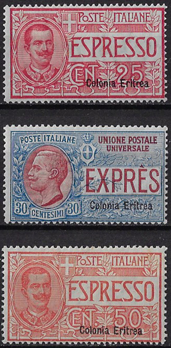 1907-21 Eritrea espressi 3v. MNH Sassone n. 1/3