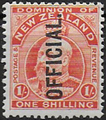 1910 New Zealand OFFICIAL 1s. vermilion MH SG. n. O77