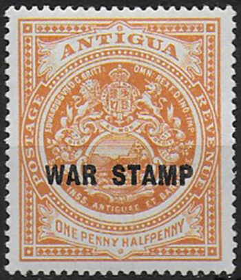 1918 Antigua WAR STAMP 1½d. orange 1v. MNH SG n. 54