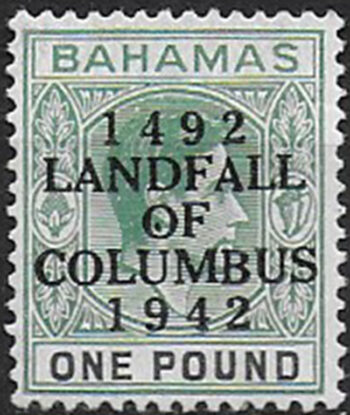 1942 Bahamas Columbus 1£ variety dot in first "O" MNH