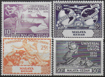 1949 Kedah Malaysia UPU 4v. MNH SG. n. 72/75