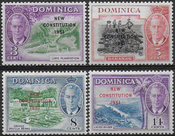 1951 Dominica New Constitution 4v. MNH SG n. 135/38