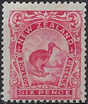 1908 New Zealand Brown Kiwi 6d. carmin pink MH SG n. 384