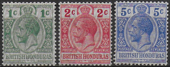 1915-16 British Honduras Giorgio V 3v. MNH SG. n. 111/13