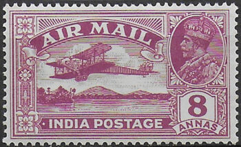 1929 India Air Mail 8a. purple missing tree-top MNH SG n. 224a