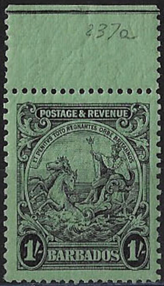 1932 Barbados Giorgio V 1s. black/emerald p 13x12 MNH SG n. 237a