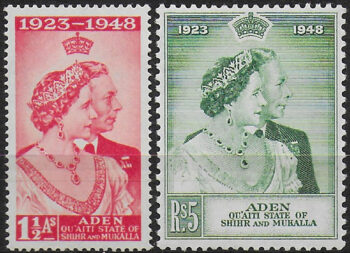1949 Aden Shihr and Mukalla Royal Silver Wedding 2v. MNH SG n. 14/15