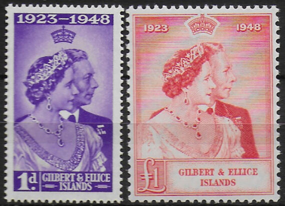 1949 Gilbert and Ellice Silver Wedding 2v. MNH SG n. 57/58