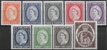 1964-65 St Vincent Elisabetta II 9v. MNH SG n. 212/20