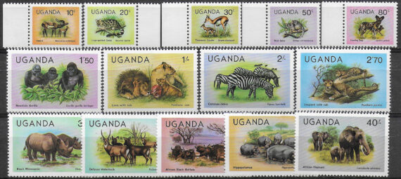 1979 Uganda wildlife 14v. MNH SG. n. 303A/310B