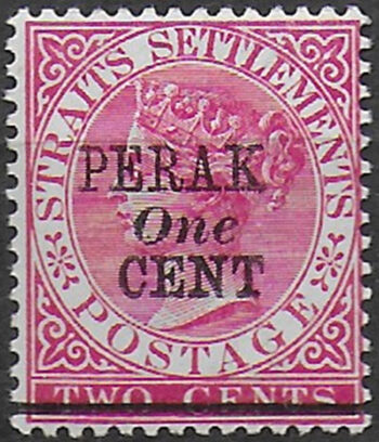 1891 Perak Malaysian States  one CENT type 41 with bar MNH SG n. 58