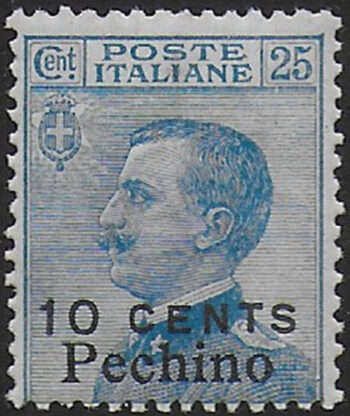 1919 Italia Pechino 10c. su 25c. azzurro MNH Sassone n. 28