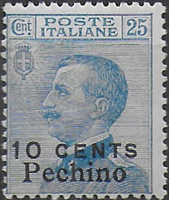 1919 Italia Pechino 10c. on 25c. light blue MNH Sassone n. 28