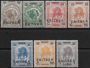 1922 Eritrea elefante e leone 7v. bc MNH Sassone n. 54/60